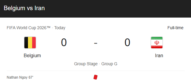 Nathan Ngoy's Red Card Leaves Belgium Hanging as Iran Earn Valuable Point at FIFA World Cup 2026 belgium vs iran