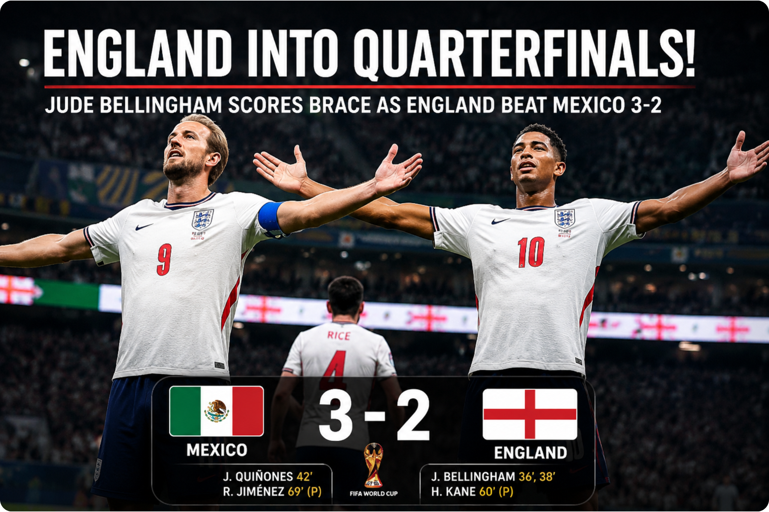 Jude Bellingham Scores Twice as England Stuns Mexico in Historic FIFA World Cup Victory ude bellingham stars as england defeats mexico 3 2